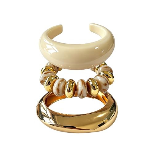Chunky Gold Acrylic Bangle Bracelets for Women Chunky Resin Beaded Bracelets 14K Gold Plated Bangle Stack Statement Cuff Jewelry Gift - color: WHITE Bracelet