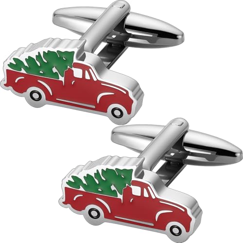 HAWSON Various Unique Cuff Links Mens, Animal/Tactical/Music/Holiday/Cufflinks, Themed Wedding Dinner Party Gift Suit Accessories - style: Red Pickup Truck
