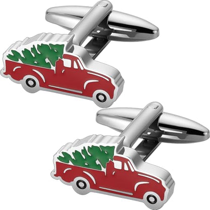 HAWSON Various Unique Cuff Links Mens, Animal/Tactical/Music/Holiday/Cufflinks, Themed Wedding Dinner Party Gift Suit Accessories - style: Red Pickup Truck