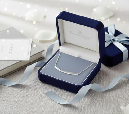 Sterling Silver Bar Necklace for Women, Simple Balance Long Tube Bar Pendant, Delicate Dainty Chunky Sparkling Jewelry, Fashion Gift Set with Box & Ribbon