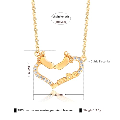 Gold Plated Pendant Necklaces for Women Cubic Zirconia Accent 18 Inch Adjustable Chain Hypoallergenic Gift for Wife Mom Birthday Valentines Day - style: Footprint love heart