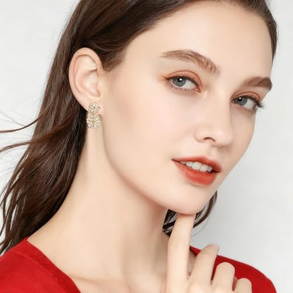 Gemsme Bridal Wedding Earrings for Brides Bridesmaides, 925 Sterling Silver Posts hypoallergenic Cubic Zirconia stud,Drop & Dangle Earrings for Women Jewelry Gifts - color: Gold - Flower Drop Earrings