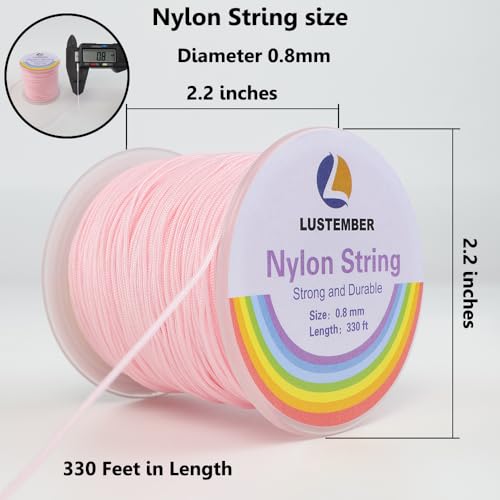 LUSTEMBER 0.8mm Nylon String, Strong Bracelet String, Durable Nylon Cord for Jewelry Making, Bracelets, Beading, Necklaces, Rattail Braiding, Kumihimo, Wind Chimes, Blinds and Handicrafts - size: Pink