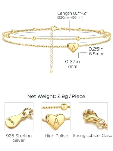 ChicSilver Sterling Silver Anklets for Women 925 Ankle Bracelets for Women Layered Heart Anklet With Beaded Anklets for Women - style: 21.U