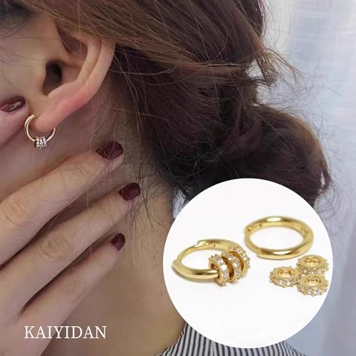 2 Pairs Gold/Silver Hoop Earrings For Women Set Trendy,14K Plated Gold Chunky Huggie Hoop Earings Pack,Oval Twisted Statement Silver Hoops,Fashion Jewelry Gift - color: B7 fortune small CZ hoops set