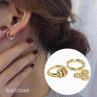 2 Pairs Gold/Silver Hoop Earrings For Women Set Trendy,14K Plated Gold Chunky Huggie Hoop Earings Pack,Oval Twisted Statement Silver Hoops,Fashion Jewelry Gift - color: B7 fortune small CZ hoops set