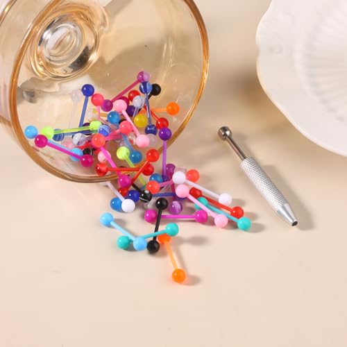 48Pcs 14G Glow in Dark Acrylic Straight Tongue piercing for Women | Candy Color Tongue Piercing Jewelry,Flexible Ring Barbell,14mm Bar Tongue Rings Piercing Ball Grabber Set - style: B