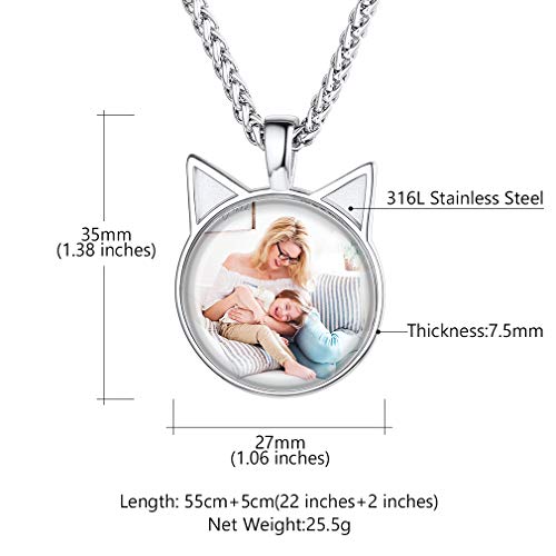 Custom4U Personalized Photo Necklace - Custom Heart/Oval/Round Charm Necklaces with Picture + Chain Adjustable - Stainless Steel/Acrylic Pendant Memorial Jewelry Christmas Gifts for Women - color: A-Silver Color
