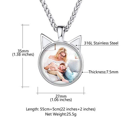 Custom4U Personalized Photo Necklace - Custom Heart/Oval/Round Charm Necklaces with Picture + Chain Adjustable - Stainless Steel/Acrylic Pendant Memorial Jewelry Christmas Gifts for Women - color: A-Silver Color