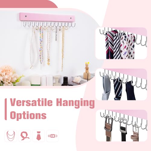 SCUNDA Wall Mounted Necklace Holder, Morden Style Necklace Holder, Tangle Free Wall Jewelry Organizer with 28 Hooks(2 Packs,Pink) - color: Pink