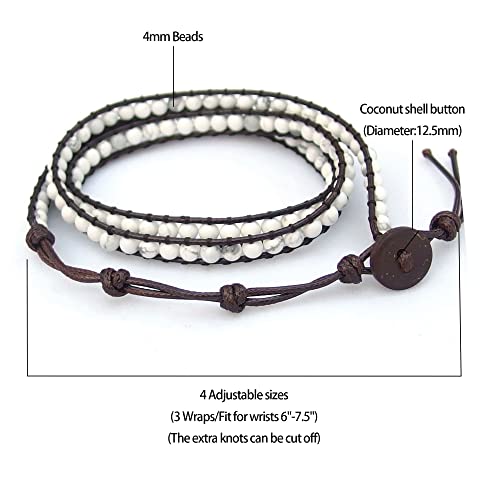Genuine Stone Wrap Bracelets for Women Natural Crystal Beaded Wrap Bracelet 2/3/5 Adjustable Bohemian Bracelets Jewelry Gifts for Women Mom - color: white turquoise(3 wraps)