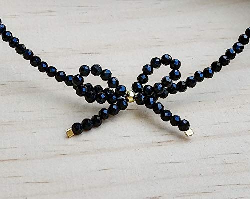 Black Bow Choker Sterling Silver Black Spinel Beads Bow Choker 13+2”