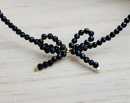 Black Bow Choker Sterling Silver Black Spinel Beads Bow Choker 13+2”