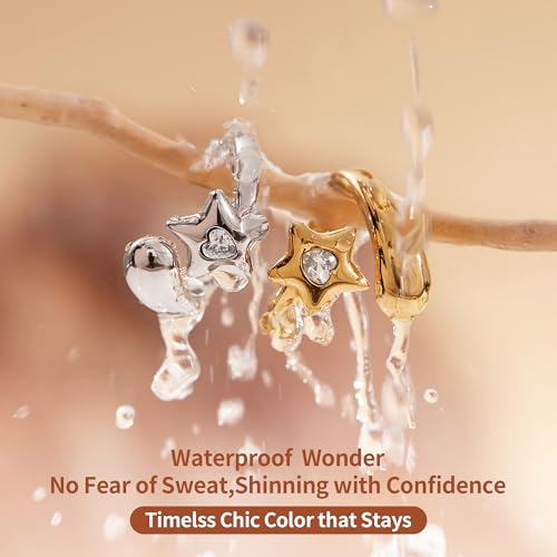 Chunky Gold Rings for Women Stainless Steel Non Tarnish Star&Heart Cubic Zirconia Teardrop Ring 18K Gold Plated Statement Dome Rings Stackable Jewelry for Women - color: Silver