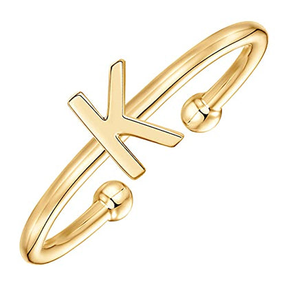 PAVOI 14K Gold Plated Initial Letter Ring for Women, Adjustable Band | Thin Initial Band - Dainty Fashion Jewelry Gifts - style: - K