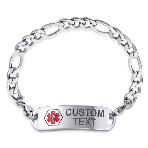 Bling Jewelry Personalize Medical Identification Medical ID Figaro Link Bracelet For Men Steel 8.5in Custom Engraved - style: Figaro-Custom Engraving