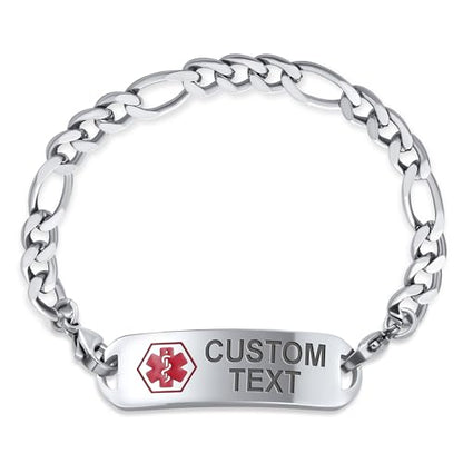 Bling Jewelry Personalize Medical Identification Medical ID Figaro Link Bracelet For Men Steel 8.5in Custom Engraved - style: Figaro-Custom Engraving