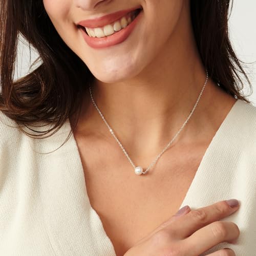 Pearl Necklace for Women- 14K Gold-plated/White Gold-plated Dainty Pearl Necklace for Women - color: Silver single pearl