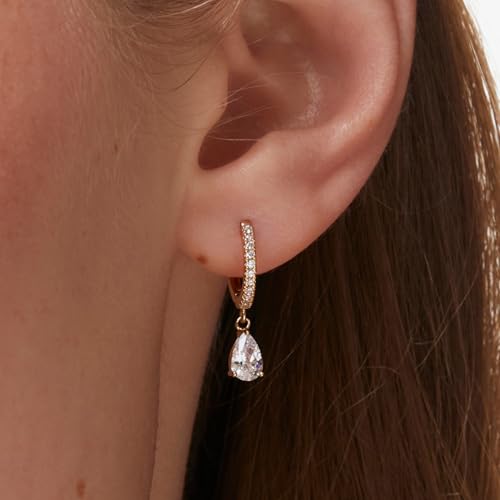 Mchic Dangle Earrings for Women: 18K Gold Plated CZ Drop Earrings Dainty Trendy Hypoallergenic Teardrop Bridal Wedding Style, Sparkly Elegant Dangling Jewelry Gift for Women Bridesmaid Prom Formal - color: Style 7-Gold