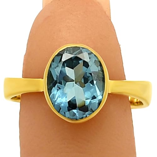 18K Gold Filled Non-Tarnish Ring for Women – Oval Multi Gemstone Solitaire Band – Classic Birthstone Jewelry for Everyday Wear - color: London Blue Topaz
