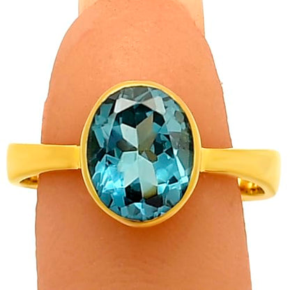 18K Gold Filled Non-Tarnish Ring for Women – Oval Multi Gemstone Solitaire Band – Classic Birthstone Jewelry for Everyday Wear - color: London Blue Topaz