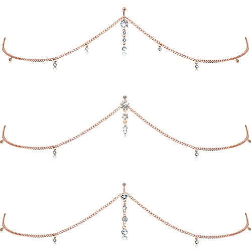 Hicarer 3 Pieces Crystal Belly Ring with Chain Rhinestone Waist Body Chain Bikini Belly Jewelry Beach Accessories Jewelry for Women Adults - color: Rose Red, style: Attractive Style
