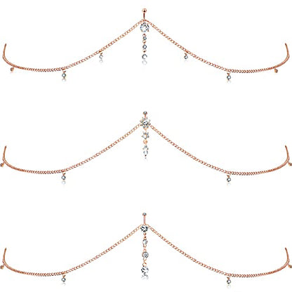 Hicarer 3 Pieces Crystal Belly Ring with Chain Rhinestone Waist Body Chain Bikini Belly Jewelry Beach Accessories Jewelry for Women Adults - color: Rose Red, style: Attractive Style