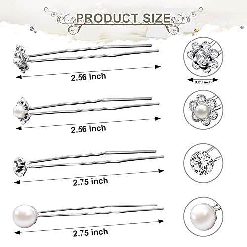 MTLEE 40 Pcs Rhinestone Hair Pins for Women Silver Flower Pearl | Hair Pins Decorative U Shape Diamond Wedding Hairs Accessories for Prom Brides Bridesmaids Women
