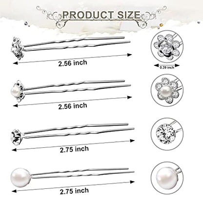 MTLEE 40 Pcs Rhinestone Hair Pins for Women Silver Flower Pearl | Hair Pins Decorative U Shape Diamond Wedding Hairs Accessories for Prom Brides Bridesmaids Women