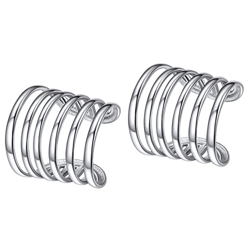 ChicSilver 925 Sterling Silver Ear Cuff Earrings Non Piercing Clip on Cartilage Cuff Earrings for Women - style: F: Multi Lines