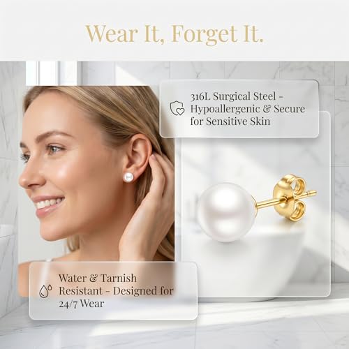 12 Pairs Pearl Stud Earrings for Women | White Pearl CZ Ball Hypoallergenic Earrings, Bridal Simulated Pearl Rhinestone Pearls Stud Earrings Jewelry Set for Wedding - color: Gold