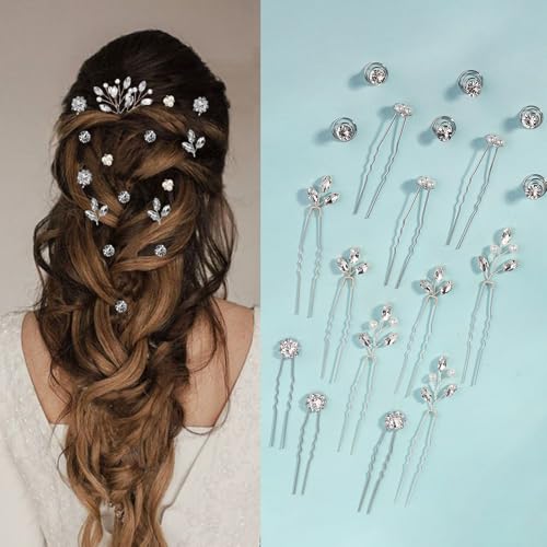 18 Pieces Hair Pins for Women Pearl Crystal Bridal Hair Accessories Wedding HairPieces for Brides Vintage Decorations Bride Bridesmaids - color: Set 6491