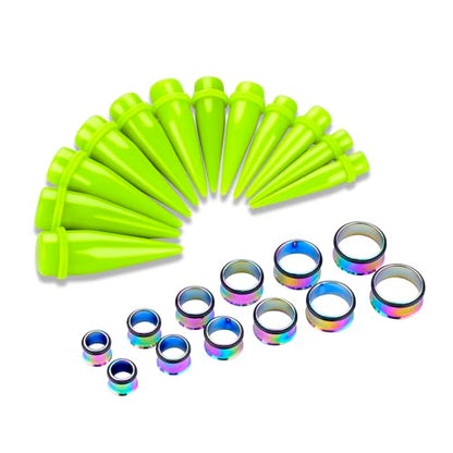 24PC Ear Gauge Stretching Kit Acrylic Tapers and Surgical Steel Tunnels Plugs 00G-20MM Gauge Stretching Kit - color: NG-RB