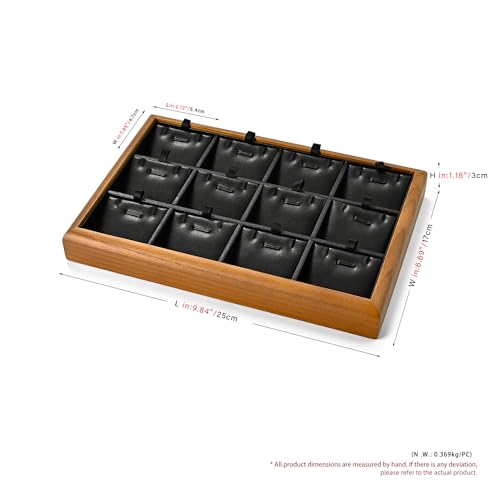 Oirlv Black Wood Jewelry Pendant Display Tray | Black Solid Wood Frame, Soft Leather Lining, 9.84X17X1.18in, Elegant Display, Perfect for Necklaces and Pendants - color: Black, size: 12 insert