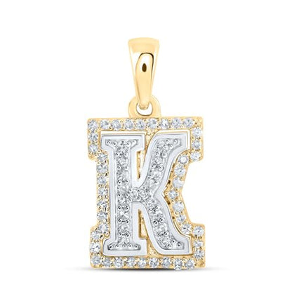 Sonia Jewels Solid 10K Yellow and White Gold Two Tone Real Natural Diamond Womens A-Z Initial Letter Pendant Charm for Necklaces 1/6 Carat (.17 Cttw) - style: K - White and Yellow Gold