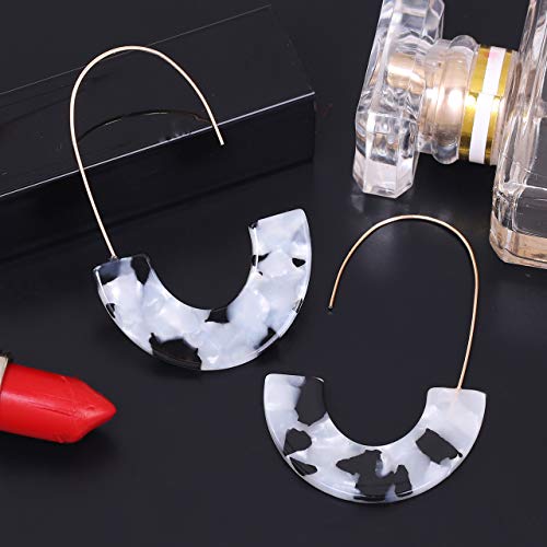 Acrylic Earrings Statement Tortoise Hoop Earrings Resin Wire Drop Dangle Earrings Fashion Jewelry For Women - color: Black and White