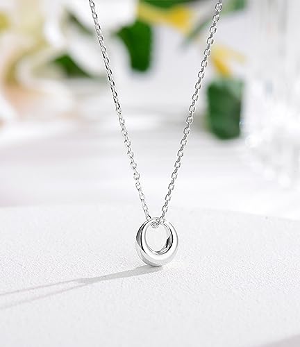 S925 Silver Women's Bar Necklace/Double Circle Layered Y Necklace Chain Adjustable Long/Tiny Pendant Chain Choker for Lady Gift - style: Open Circle