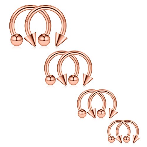 Ruifan 8-24PCS 14G Surgical Steel Nose Septum Horseshoe Hoop Earring Eyebrow Tragus Lip Piercing Ring Balls & Spikes 8-14mm - color: 8PCS - Rose Gold