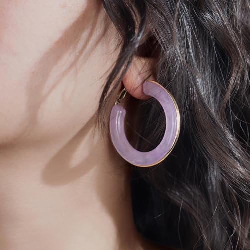 Chunky Gold Resin Hoop Earrings Leverback Statement Huggie Hoops Dangle Drop Dressy Earring Prom Festival Vacation Jewelry for Women - color: Purple, size: Hoop