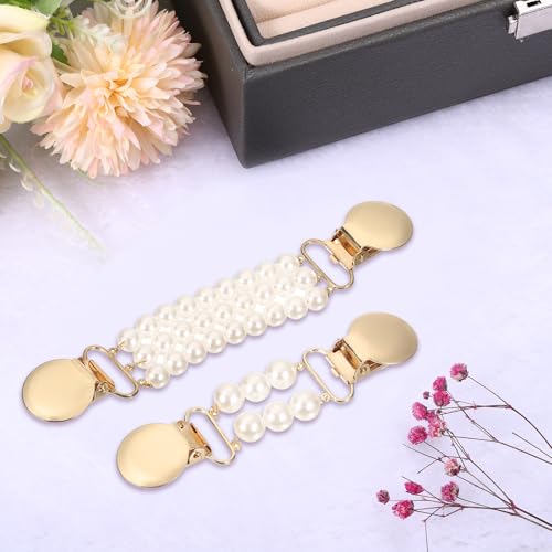 uxcell Sweater Clips Cardigan Collar Clips Faux Pearl Dress Clips Back Cinch Clips for Women 2 Style(Gold, White)