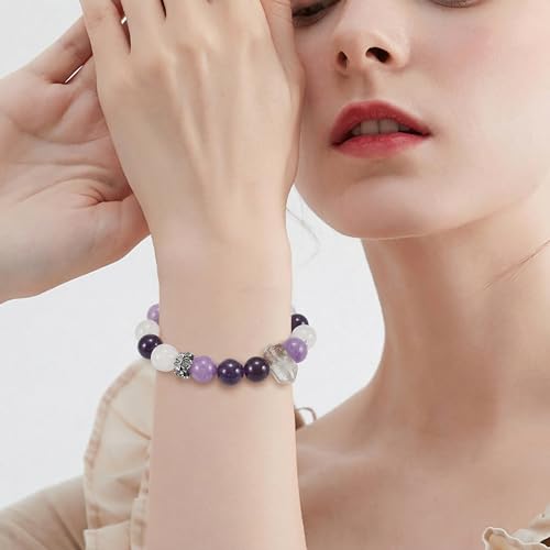 Natural Stone Beaded Bracelets for Women, 7 Chakra Healing Crystal Bracelet, 6mm/8mm Handmade Gemstone Stretch/Adjustable Bangle, Anxiety Relief Yoga Meditation Jewelry, Boho Amethyst Malachite Turquoise Bracelet Gift - color: Style 9