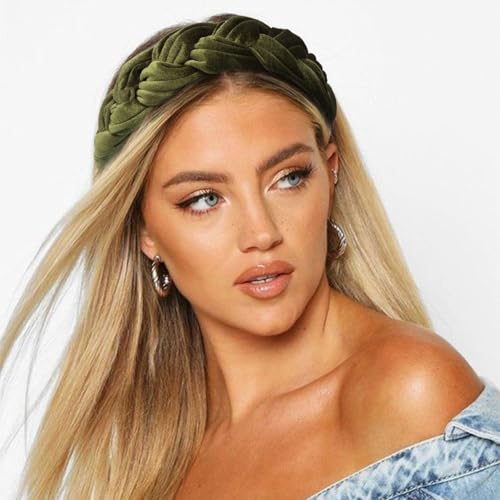 DRESHOW Velvet Braided Headband Women Hair Hoop Elastic Hair Bands Fashion Headbands for Women - color: 1 Pc Velvet Hair Hoop: Army Green