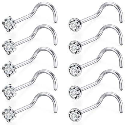 18G 20G 22G Stainless Surgical Steel Titanium Nose Rings Studs for Women L Shaped Nose Studs Screw Nose Rings Nostrial Piercing Jewelry for Women Men Silver Gold Black - style: 20G/2.5mm CZ/Screw/Titanium