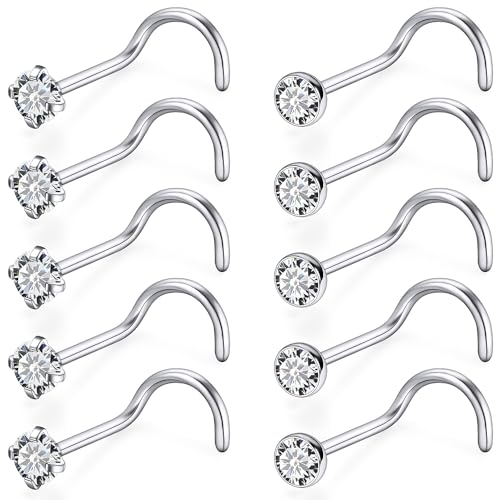 18G 20G 22G Stainless Surgical Steel Titanium Nose Rings Studs for Women L Shaped Nose Studs Screw Nose Rings Nostrial Piercing Jewelry for Women Men Silver Gold Black - style: 20G/1.5mm CZ/Screw/Titanium