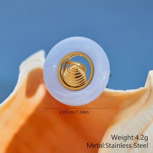 Seashell Starfish Round Circle Open Statement Ring for Women Stainless Steel Sea Star Spiral Conch Scallop Adjustable Rings Boho Resin Geometric Summer Ocean Beach Band Comfort Fit Fashion Jewelry - color: Blue