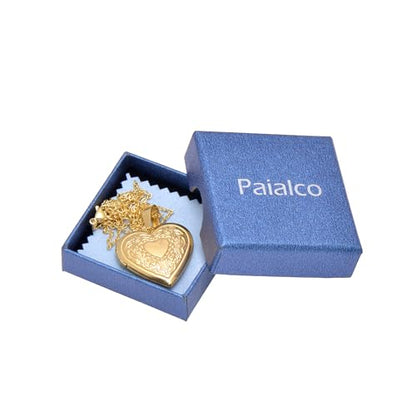 Paialco Heart Shaped Locket Pendant Necklace for Women - color: Yellow-Heart