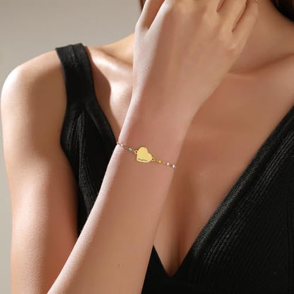 DS Mother Daughter Matching Bracelets,Adjustable Stainless Steel Gift Set | mother’s Day & Birthday Gift Box,Heart Charm,Mommy & Me Style,18K Gold Plated,Hypoallergenic,Daily Wear,Fits Women Teen Girls - color: Gold-7