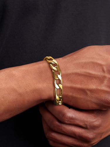 ChainsHouse Figaro Link Chain Bracelet for Men Stainless Steel Jewelry | Black/ Gold Bracelets Men, 6/9/13mm Figaro Cuabn Bracelets 7.5"/8.3", Chunky Hip Hop Wrist Hand Chain Bracelet for Gift - color: b: 13mm-gold