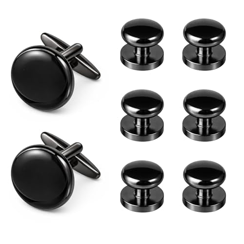 4Pairs Tuxedo Shirt Studs, Men's Tuxedo Buttons and Cufflinks | Men’s Jewelry Accessories Suitable for Black Suit White Shirts Vest and Red Bow tie on Wedding or Anniversary and Birthday