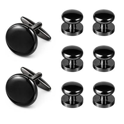 4Pairs Tuxedo Shirt Studs, Men's Tuxedo Buttons and Cufflinks | Men’s Jewelry Accessories Suitable for Black Suit White Shirts Vest and Red Bow tie on Wedding or Anniversary and Birthday